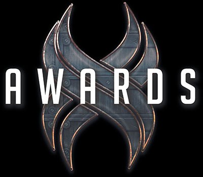 Dunkles Logo mit flammenförmigen Elementen und dem Text "AWARDS" für das DARKLANDS X AWARDS Event.
